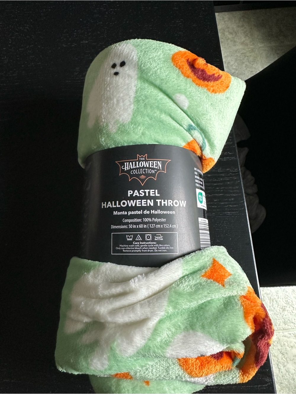 Pastel Green Halloween Kids Pajama Throw Blanket -